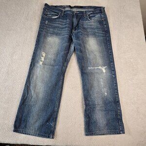 Marc Anthony Jeans Mens 40x32 Blue Distressed Denim Slim Fit Straight Leg Pants